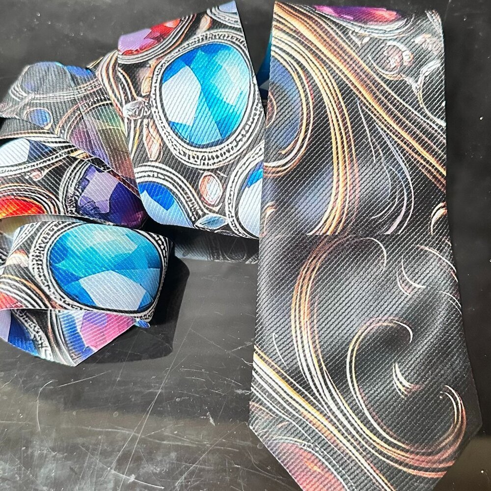 Lyrical Gemstone Menswear Necktie Formal Party Tie Baroque Gold Sapphire Blue